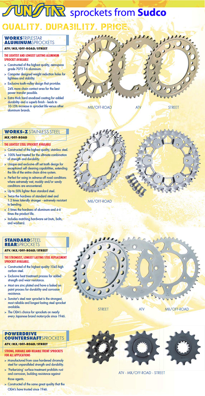 Sunstar Sprocket Descriptions from Sudco